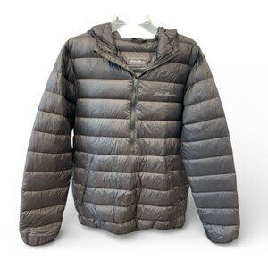 Eddie Bauer Charcoal Gray 1/2 Zip EB65 Down Puffer Pullover Hooded Jacket Mens M